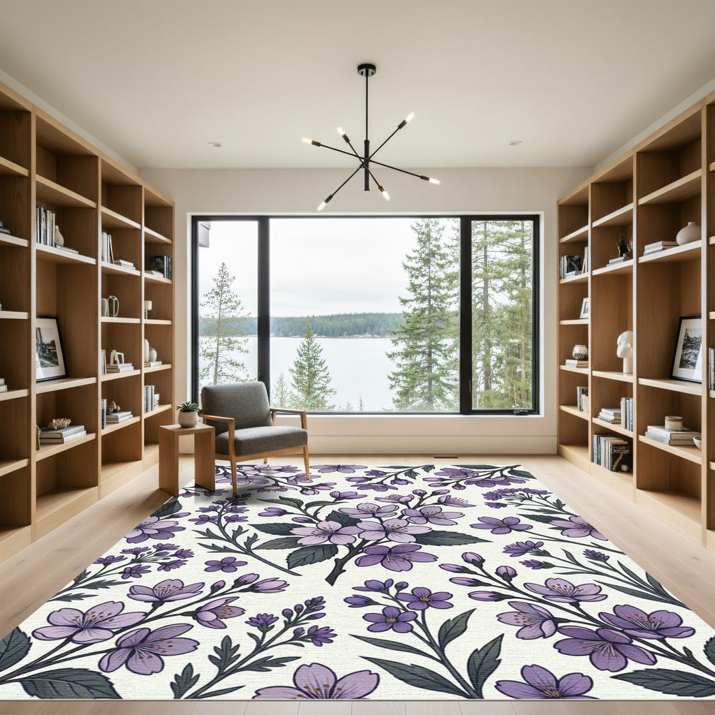 Lavender Blossom Branch Artwork Rug