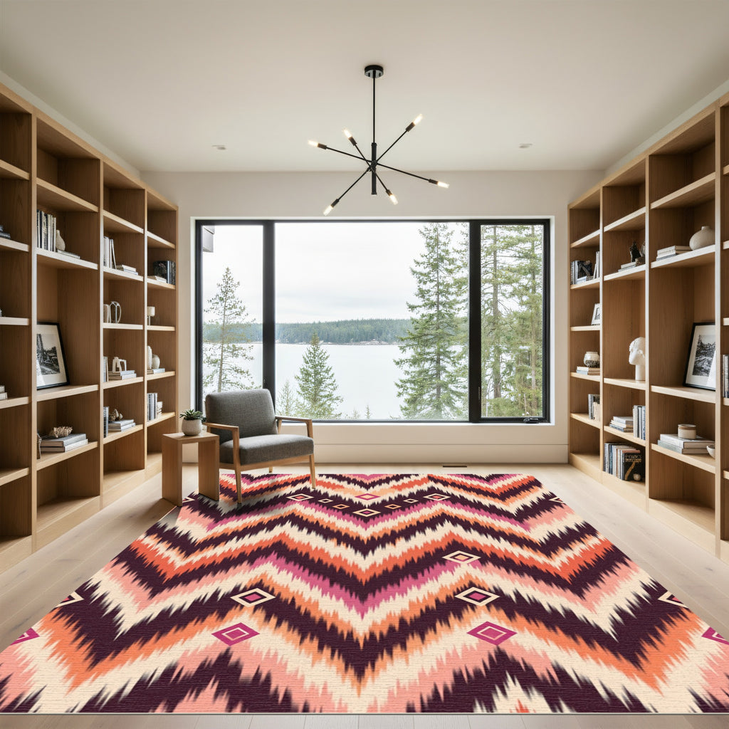 Aubergine Pink Orange Chevron Diamond Pattern Rug