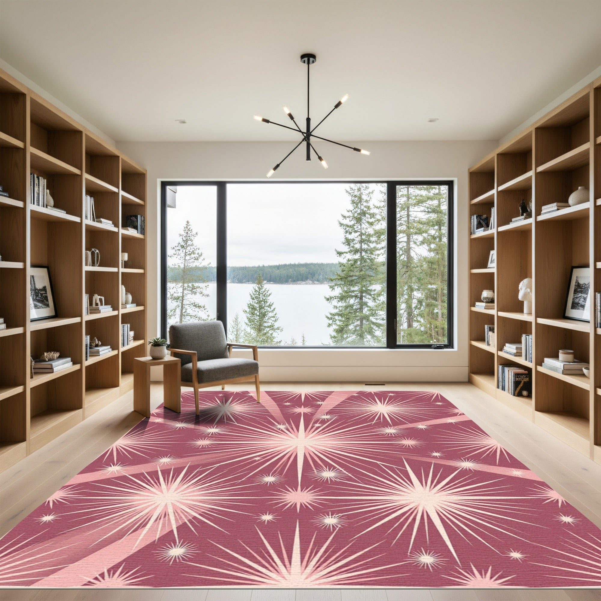 Pink Stellar Burst Radiating Lights Rug