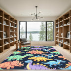 Playful Colorful Dinosaur Navy Backdrop Rug