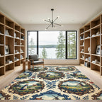 Pastoral Countryside Scene Floral Frame Rug