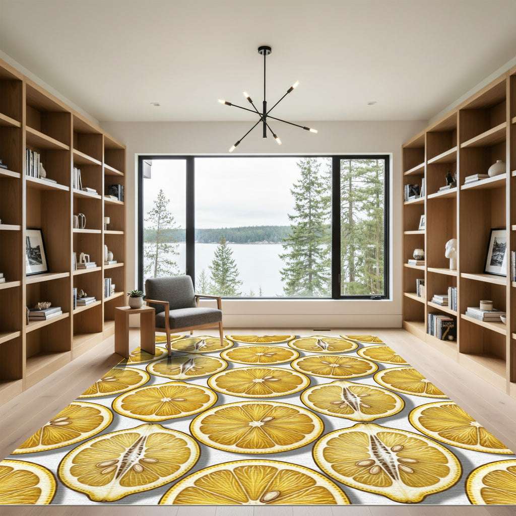 Vibrant Citrus Slice Sun Yellow Backdrop Rug