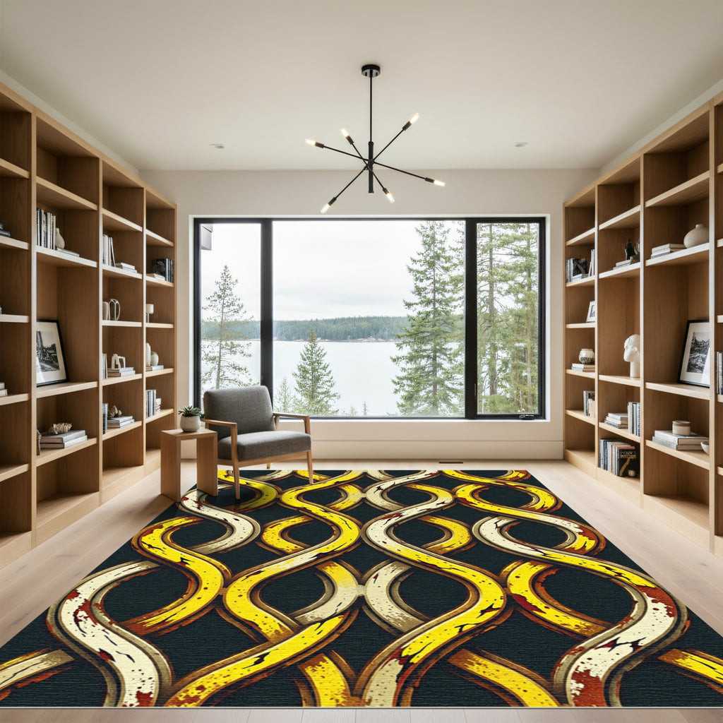 Gold Cream Interlocking Swirl Abstract Rug