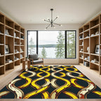 Gold Cream Interlocking Swirl Abstract Rug