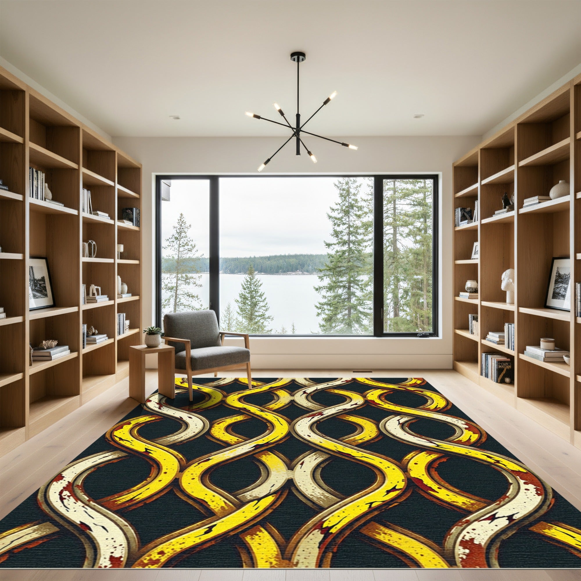 Gold Cream Interlocking Swirl Abstract Rug