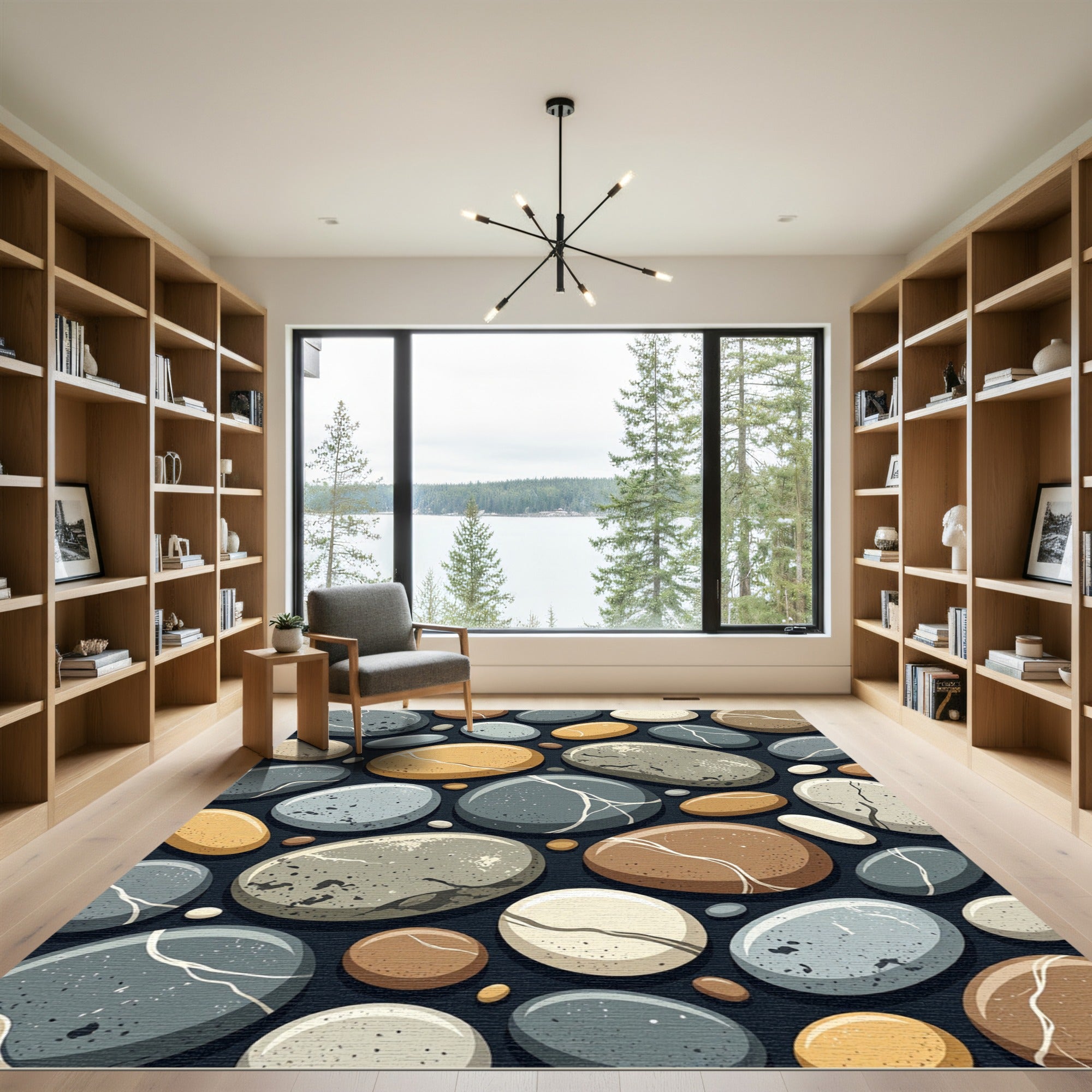 Earth Tone Smooth River Stone Rug