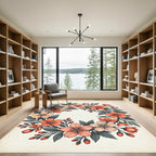Blush Peach Spring Sakura Wreath Rug
