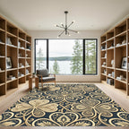 Ornate Golden Clover Charcoal Damask Rug
