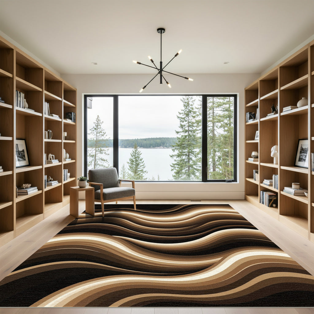 Modern Abstract Sepia Wave Art Rug