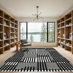 Modern Monochrome Grid Geometric Linear Area Rug
