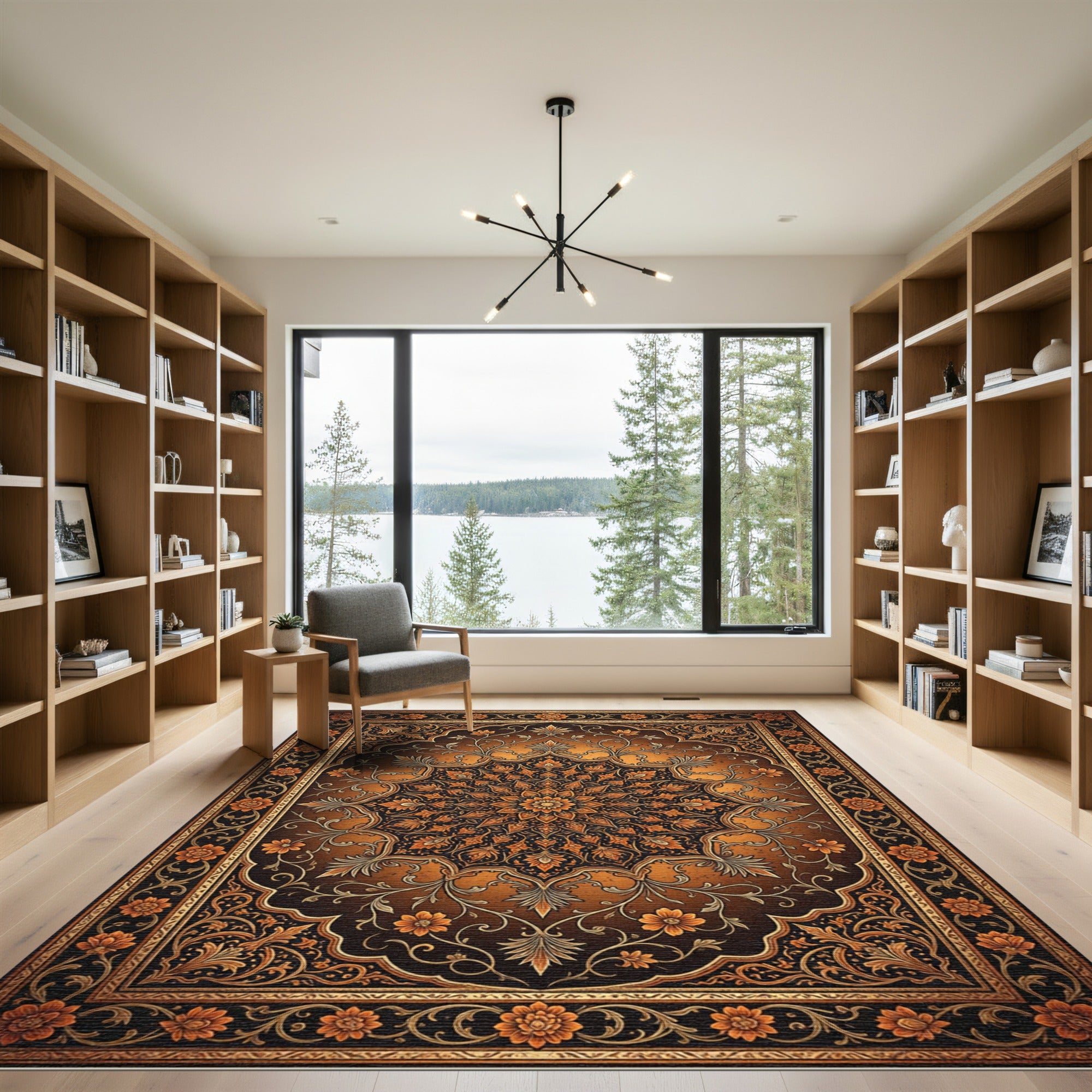 Golden Orange Floral Medallion Rug