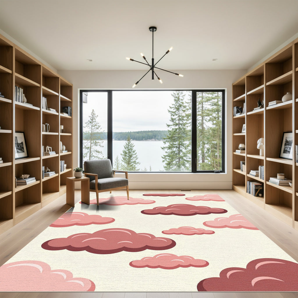 Whimsical Dusty Rose Cloud Sky Rug
