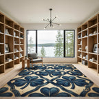 Denim Blue Shamrock Lattice Trellis Rug