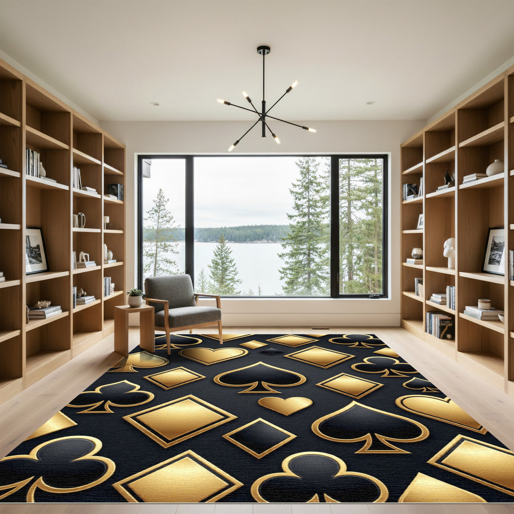 Elegant Gold and Black Playing Card Rug