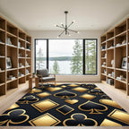 Elegant Gold and Black Playing Card Rug