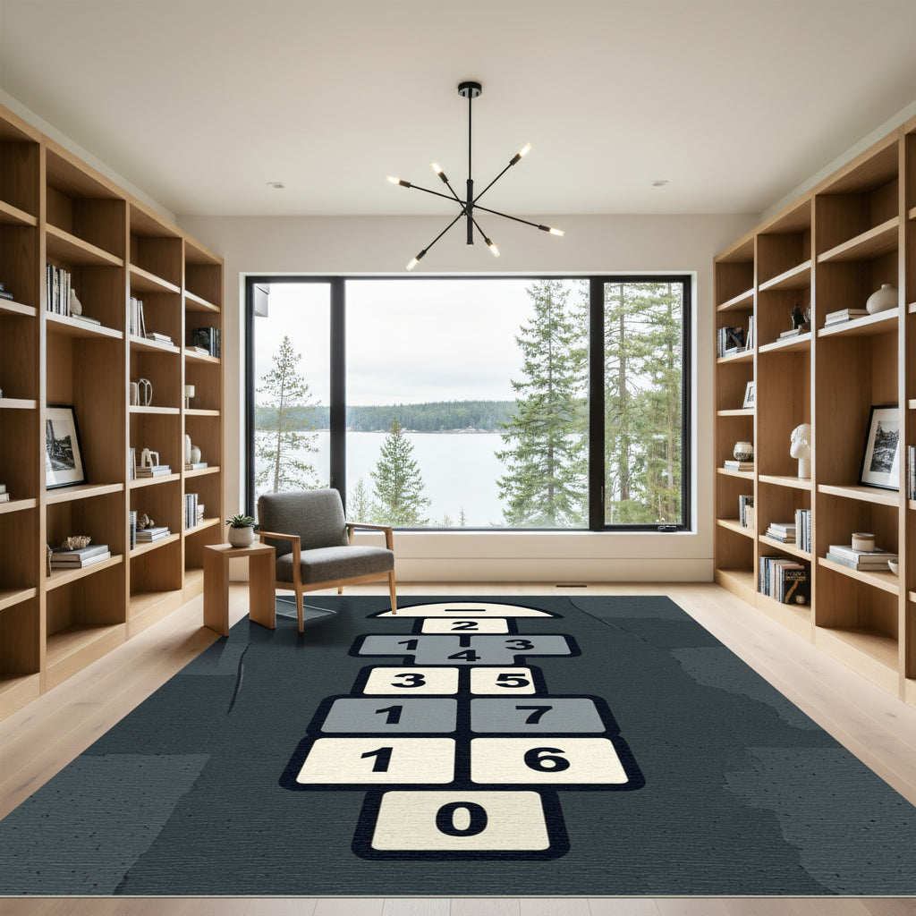 Playful Monochrome Geometric Hopscotch Area Rug