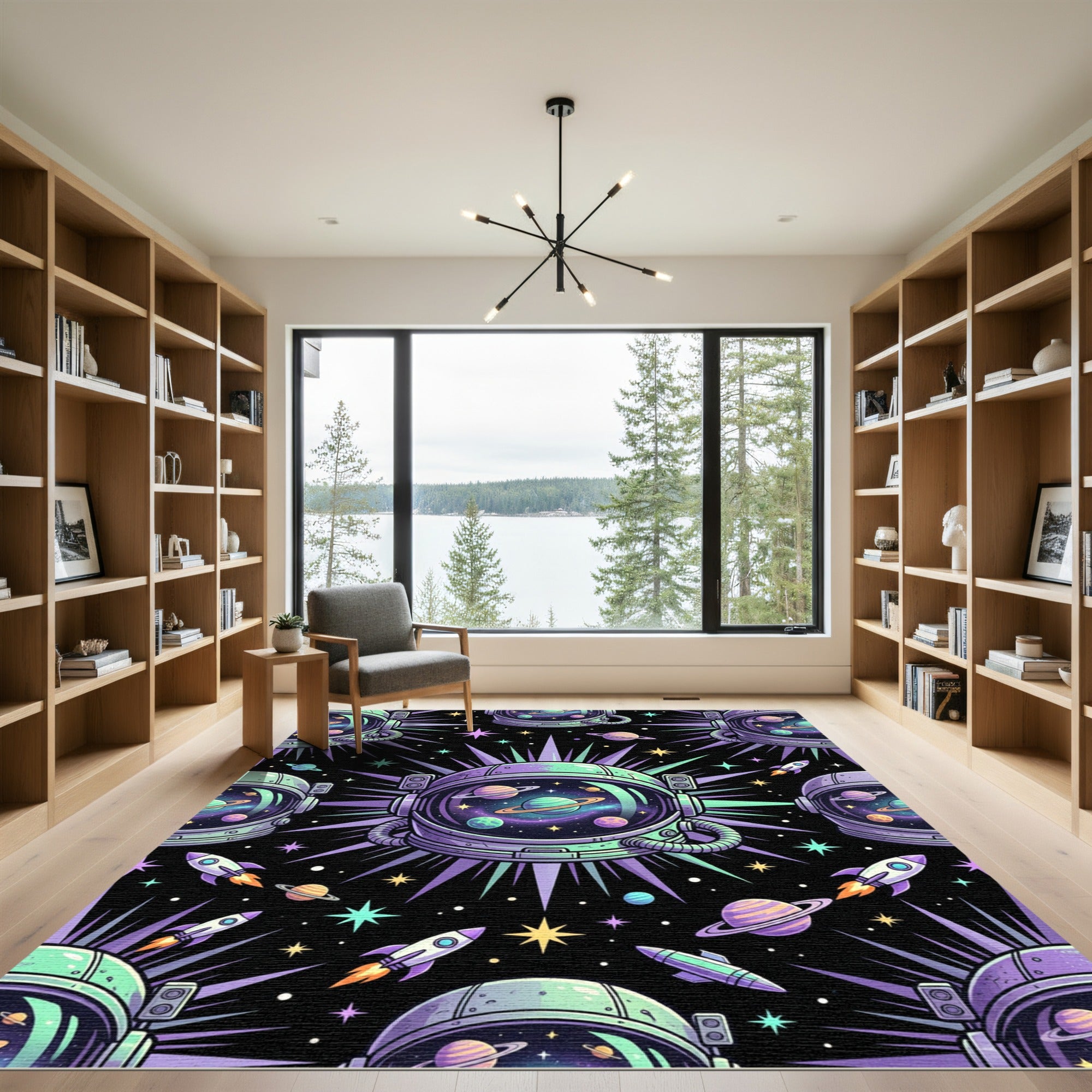 Cosmic Neon Astronaut Galaxy Planet Space Rug