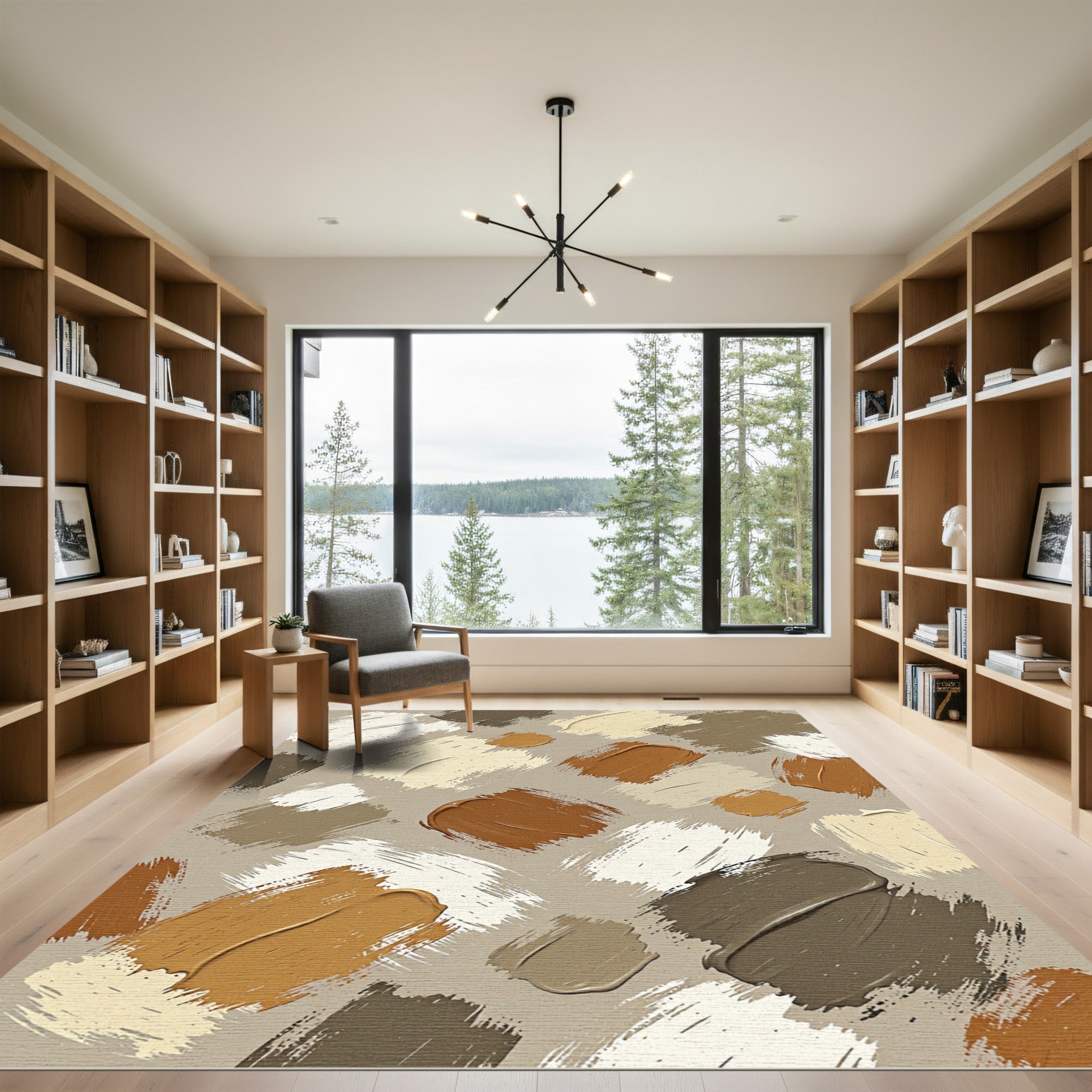 Neutral Earth Tone Abstract Brushstrokes Rug