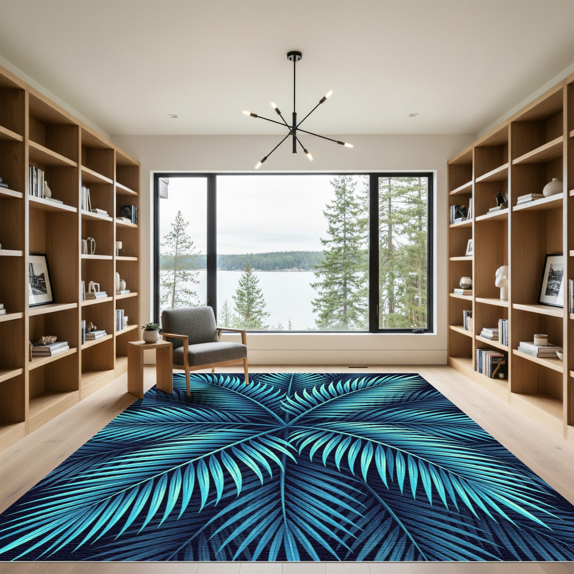 Lush Teal Tropical Palm Frond Rug