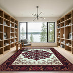 Deep Crimson Rose Ornate Medallion Rug