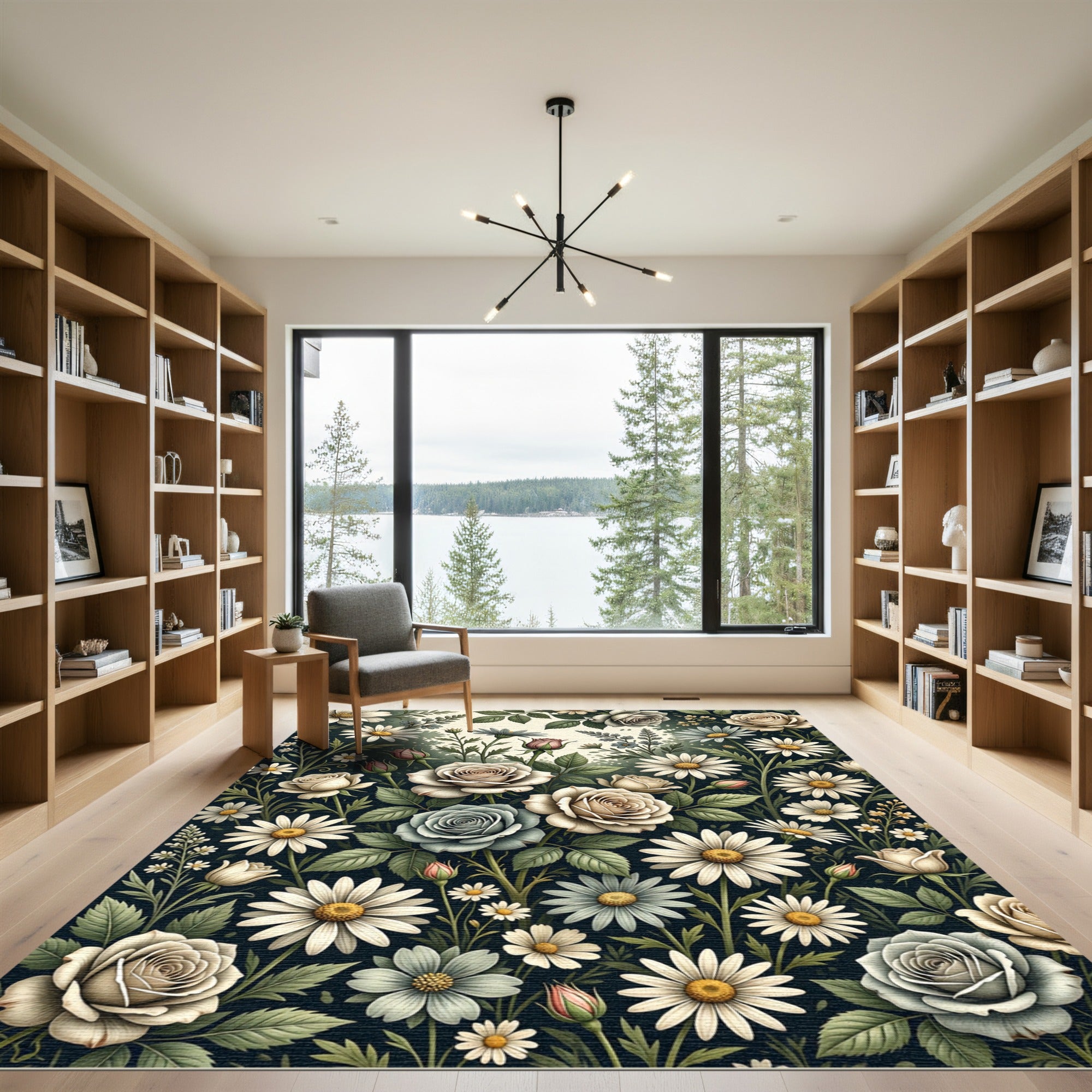 Botanical Cream Rose and Daisy Meadow Rug