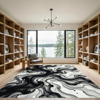 Abstract Black Ink Swirls Rug