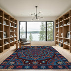 Crimson Blue Lotus Star Mandala Rug