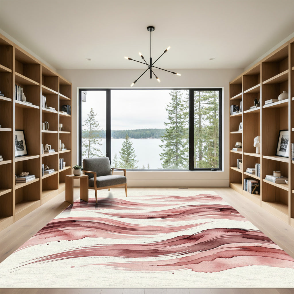 Reddish Pink Watercolor Swirls Rug