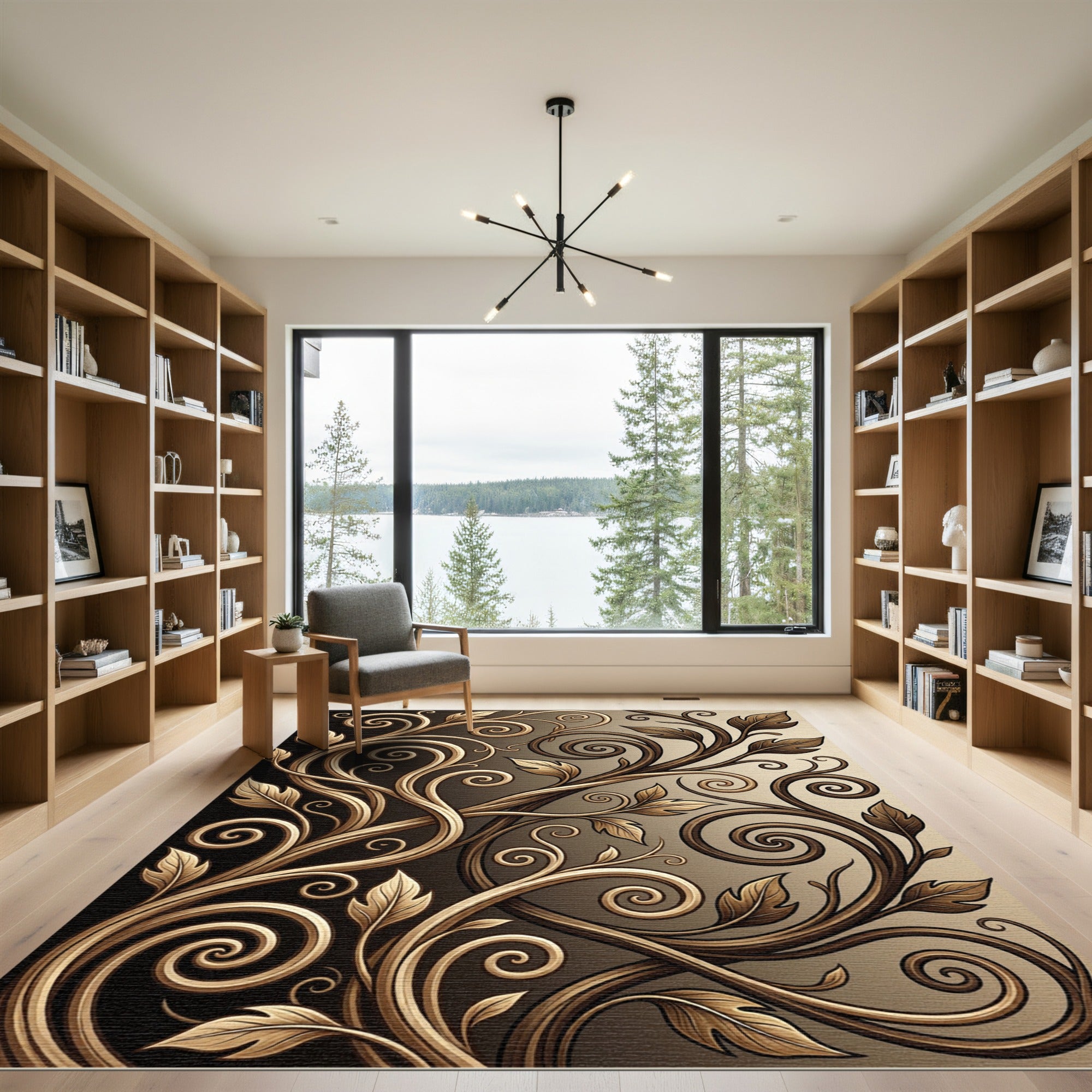 Golden Leaf Scroll Nouveau Rug