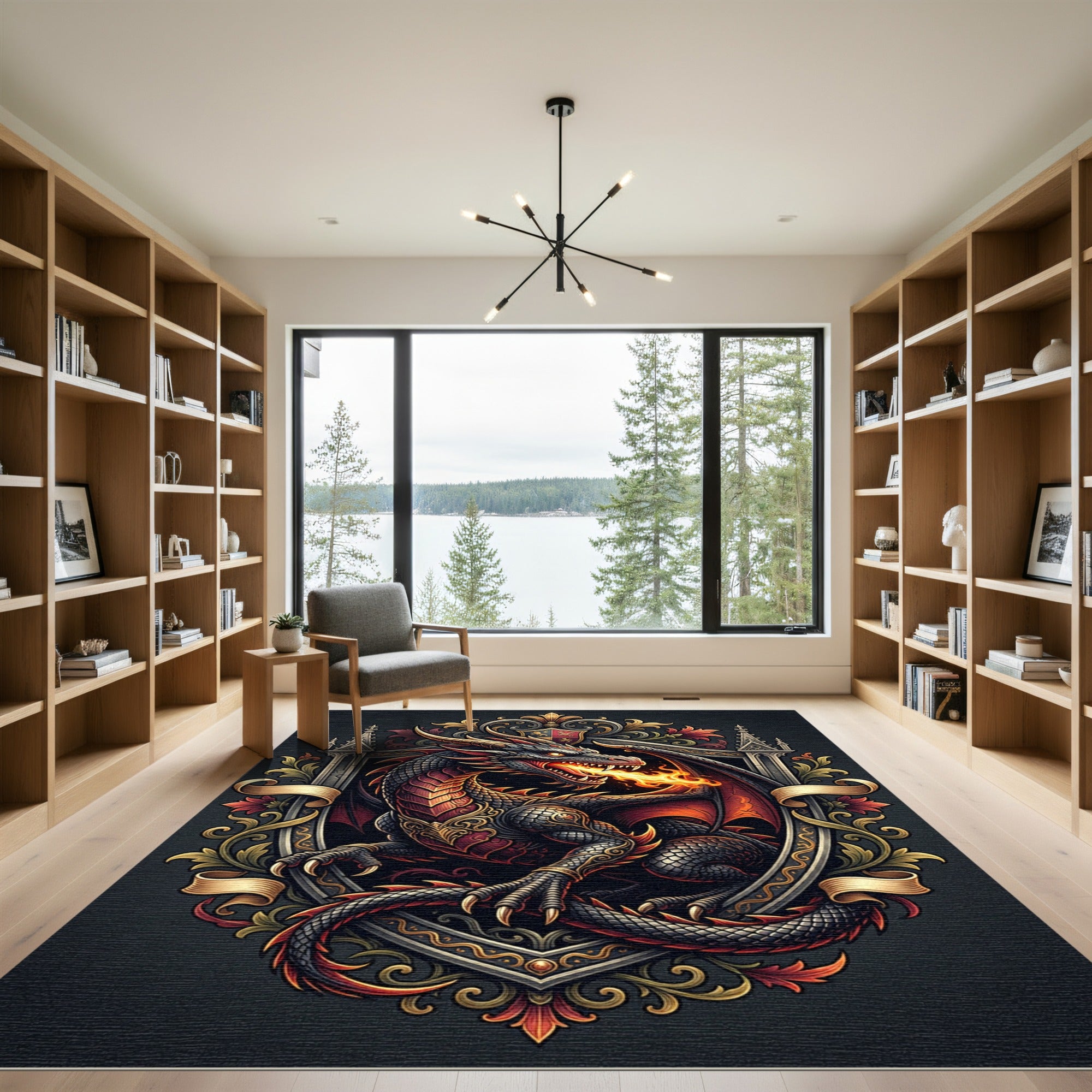 Gothic Crest Dragon Fire Rug
