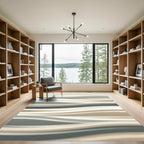 Modern Abstract Neutral Wavy Stripe Rug
