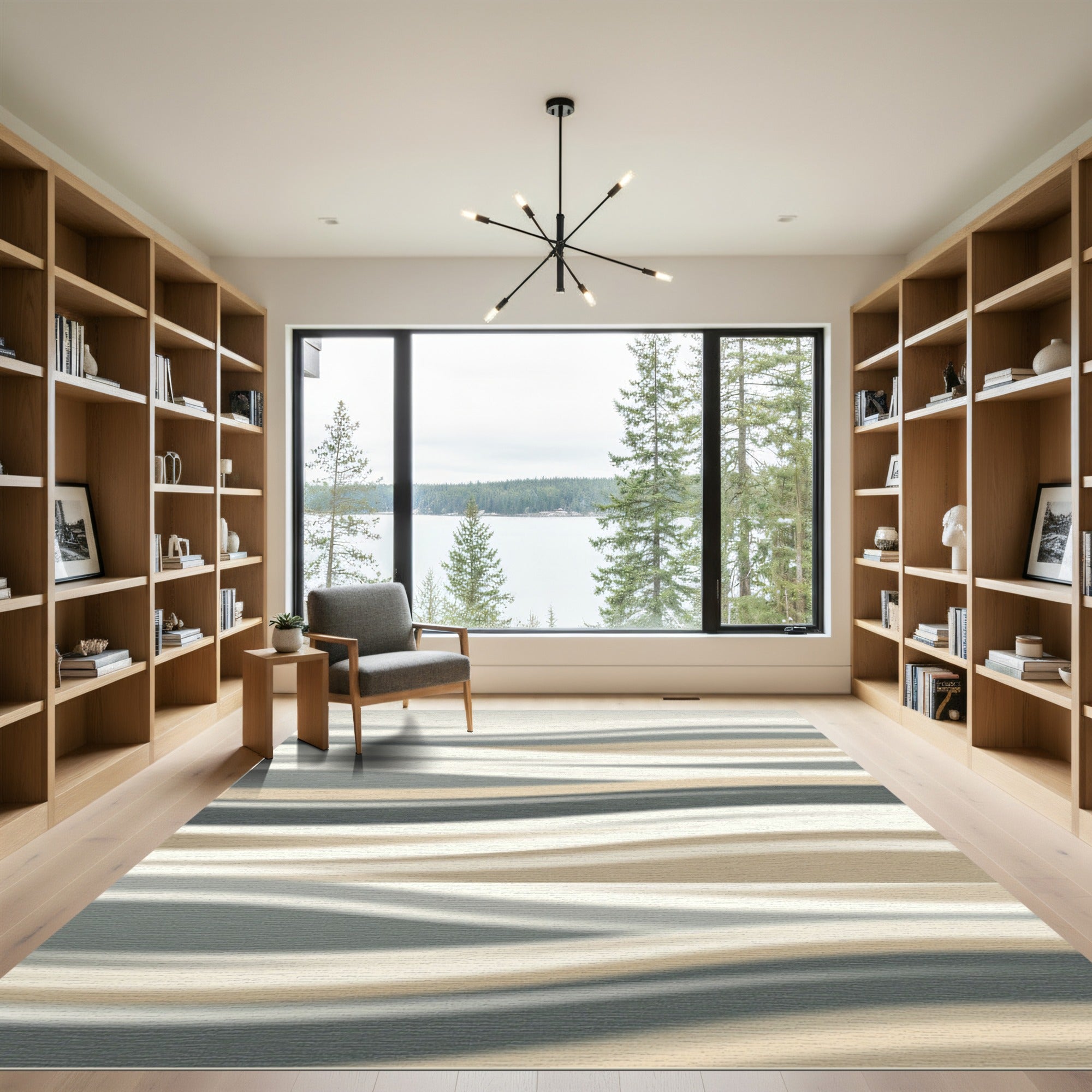 Modern Abstract Neutral Wavy Stripe Rug