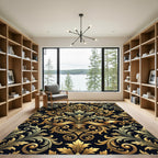Ornate Gold Damask Filigree Scroll Rug