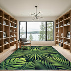 Lush Tropical Green Palm Leaf Botanical Rug