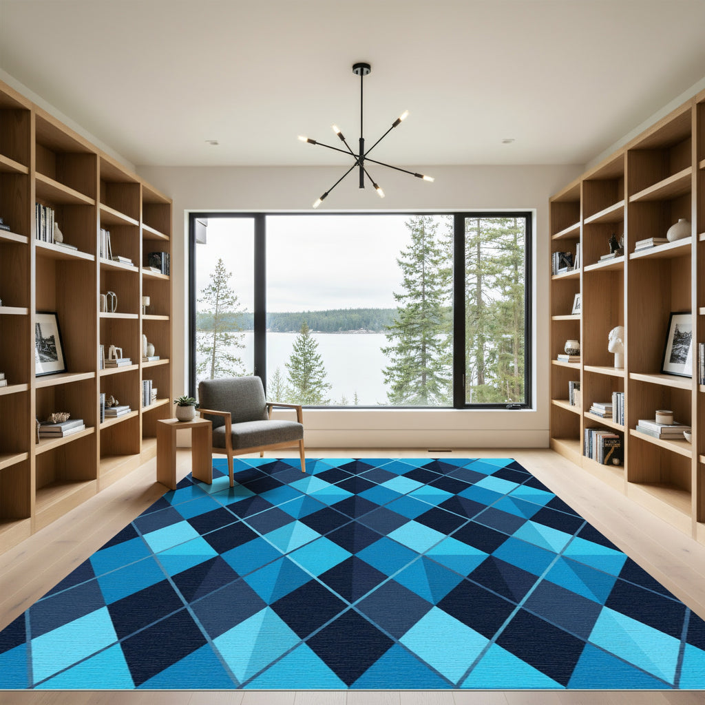 Geometric Blue Argyle Diamond Rug