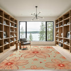 Coral Dotted Sakura Floral Medallion Rug