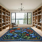 Vibrant Blue Iris Tulip Floral Border Rug