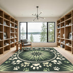 Sage Green Paw Starburst Mandala Rug