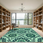 Emerald Green Floral Medallion Scroll Rug