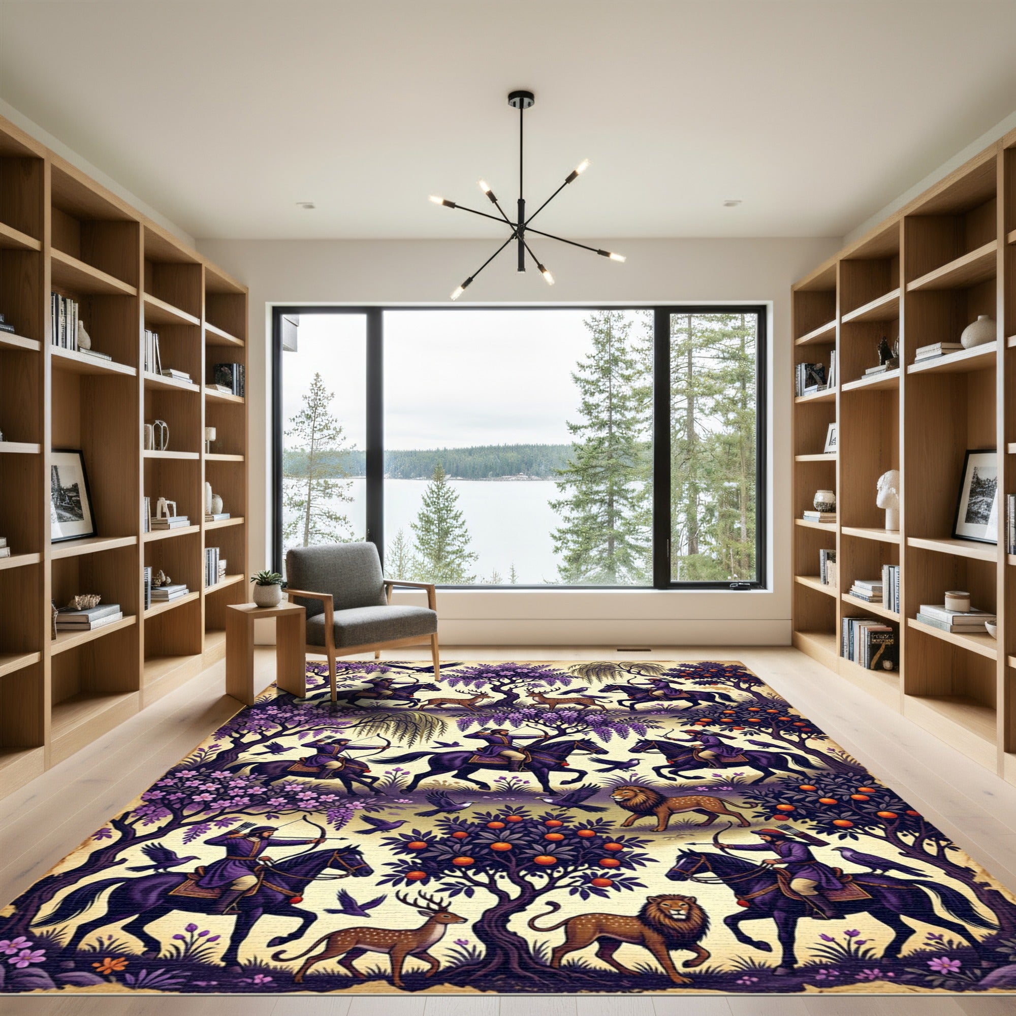 Purple Equestrian Archer Forest Scene Rug