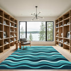 Modern Teal Serene Ocean Waves Rug