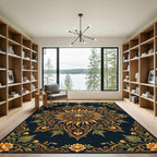 Ornate Golden Sunburst Floral Medallion Rug