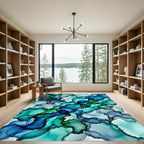 Ethereal Teal and Navy Fluid Abstract Rug