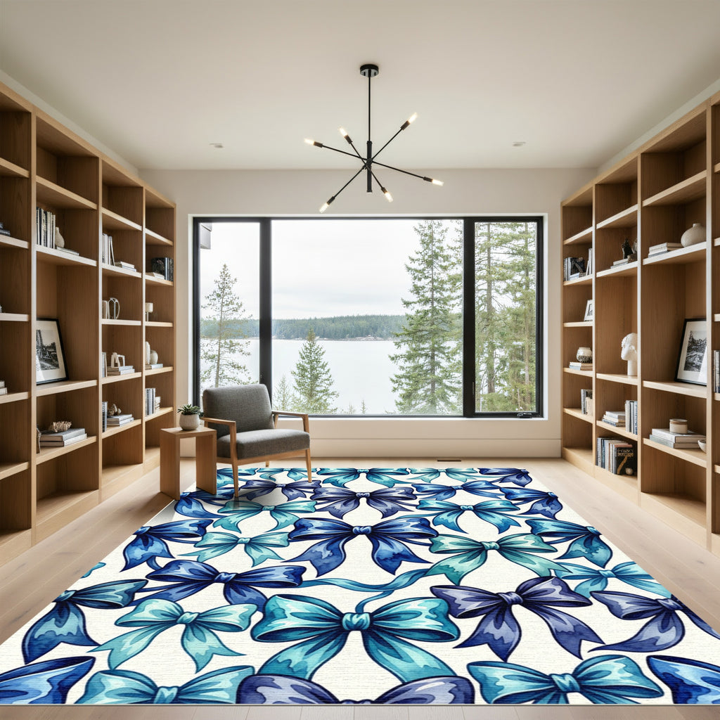Watercolor Blue Ribbon Bow Decorative Art Rug