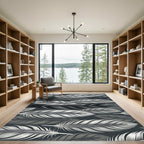 Monochromatic Feather Gray Botanical Art Rug