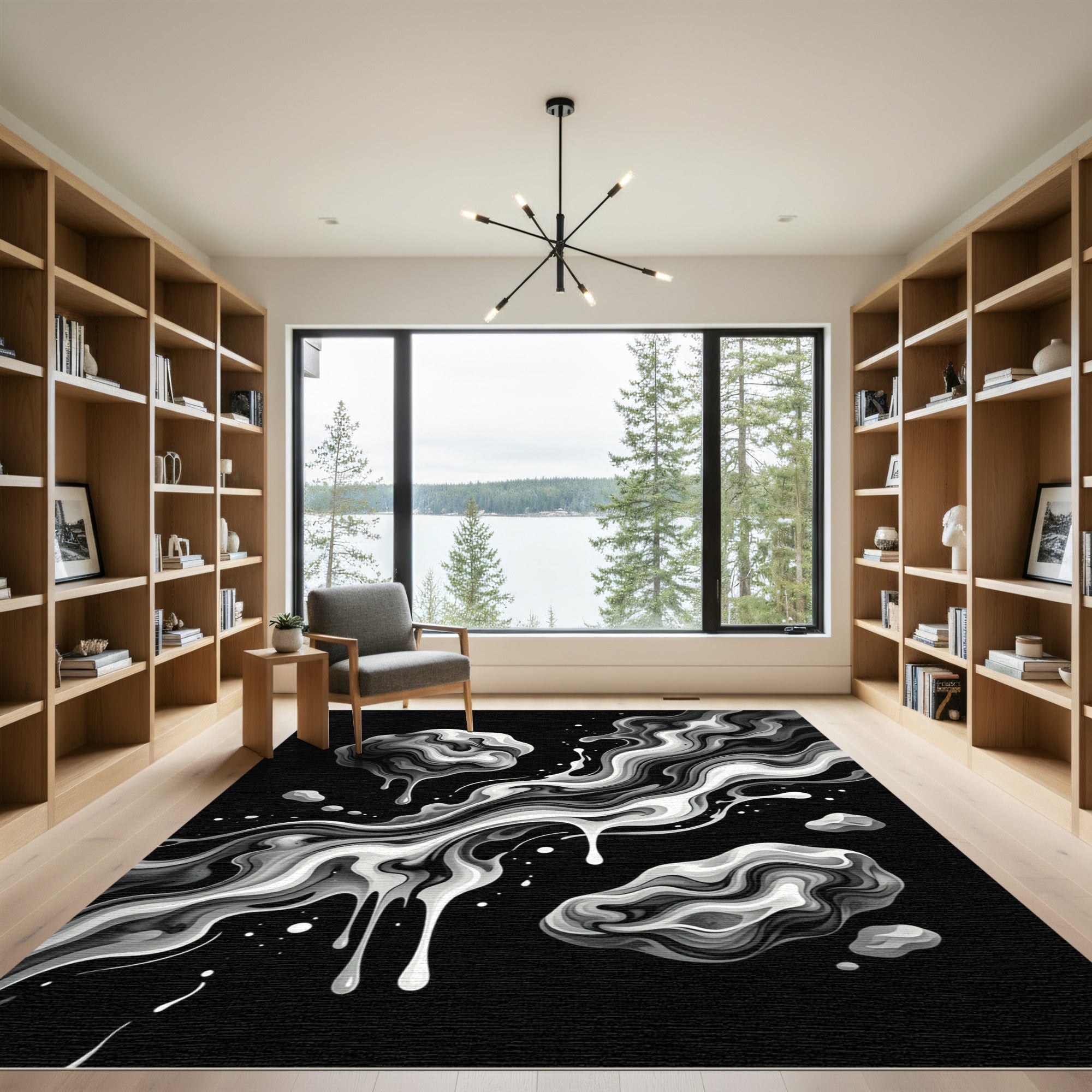 Monochromatic Organic Swirl Abstract Art Rug