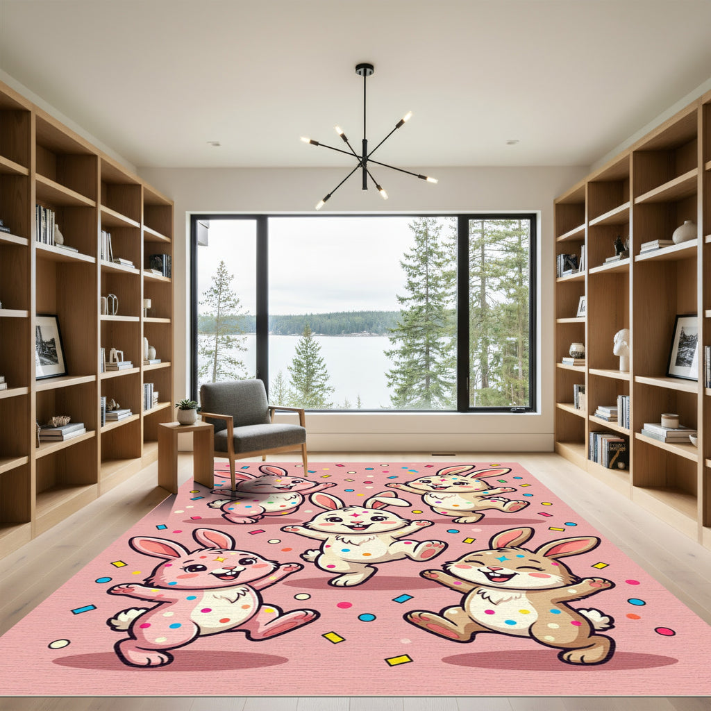 Whimsical Pink Confetti Easter Bunny Play Rug