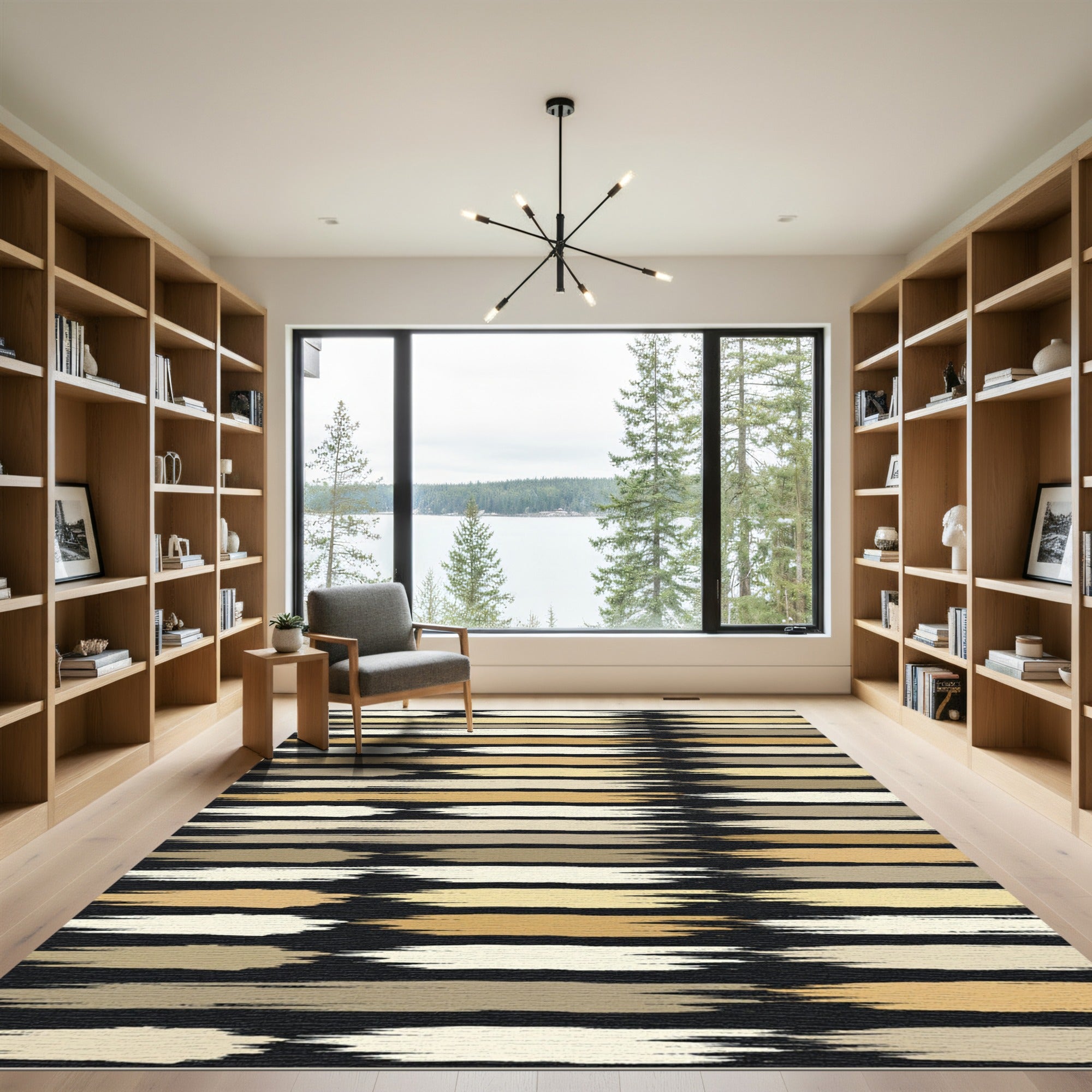 Modern Neutral Earthy Hued Horizontal Brushstroke Rug