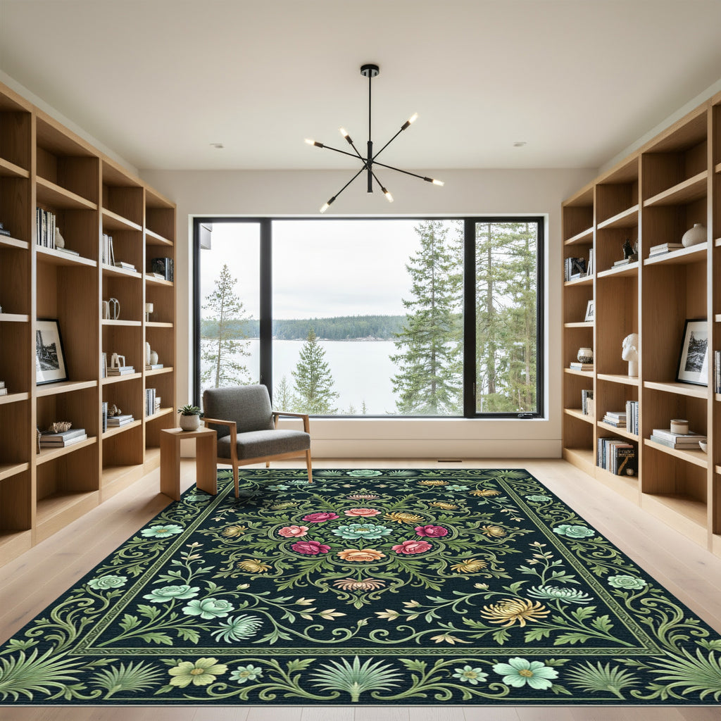 Vintage Botanical Floral Garden Rug