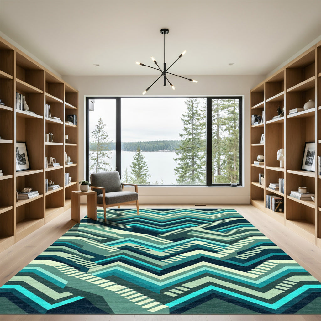 Cool Geometric Zigzag Steps Rug